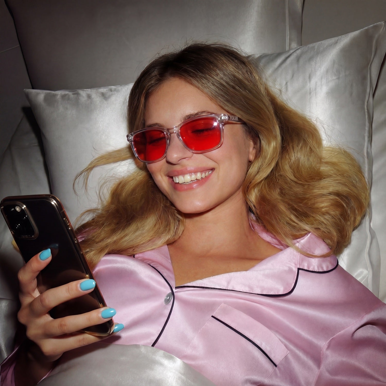 Customer wearing Volux Blue Light Glasses